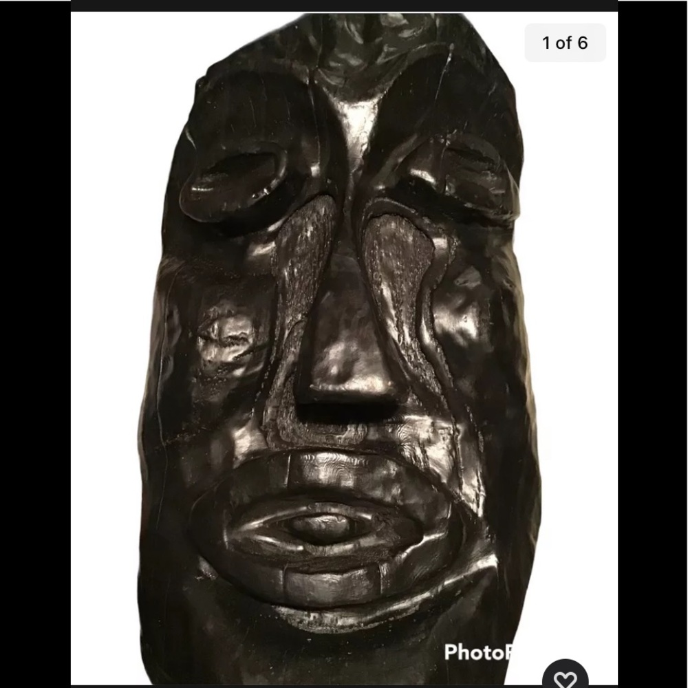 Vintage Hand Carved Tiki Warrior Mask. Hand Painted In Dark Espresso